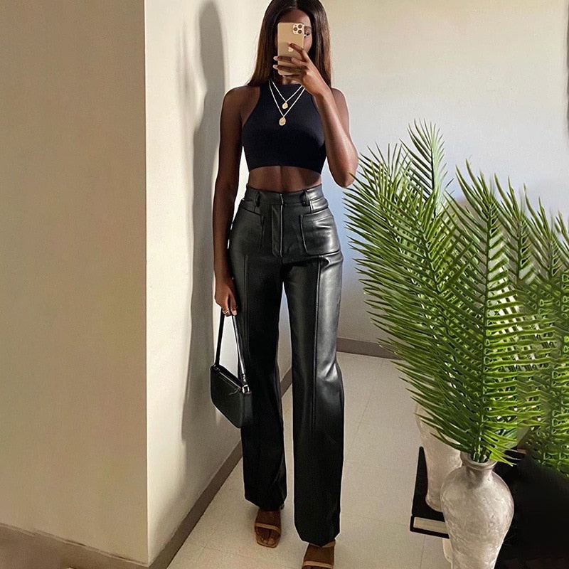 Women's Vintage Faux Leather Pants