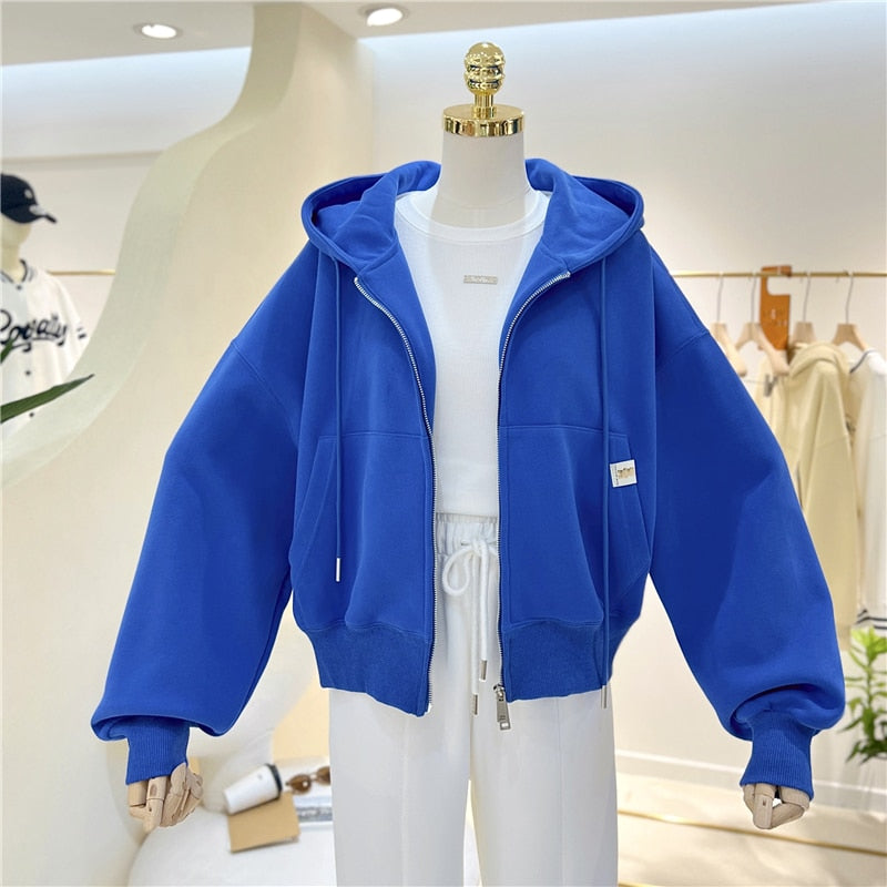 Women's Blue Casual Cropped Hoodie