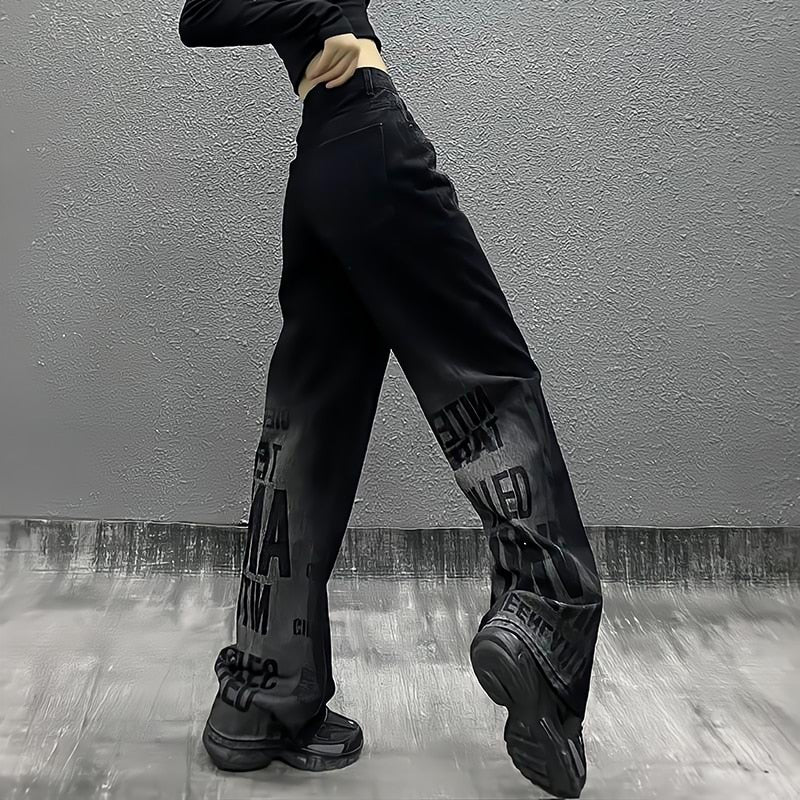 Women's Graphic Washed Black Jeans