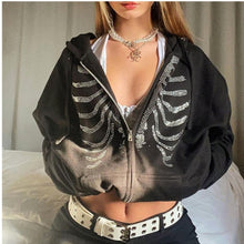 Load image into Gallery viewer, Women&#39;s Rhinestone Skeleton Hoodie
