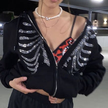 Load image into Gallery viewer, Women&#39;s Rhinestone Skeleton Hoodie
