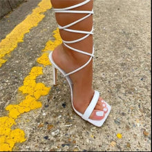 Load image into Gallery viewer, Women&#39;s Square Toe Lace Up Heels
