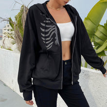 Load image into Gallery viewer, Women&#39;s Rhinestone Skeleton Hoodie
