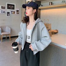 Load image into Gallery viewer, Women&#39;s Grey Casual Cropped Hoodie
