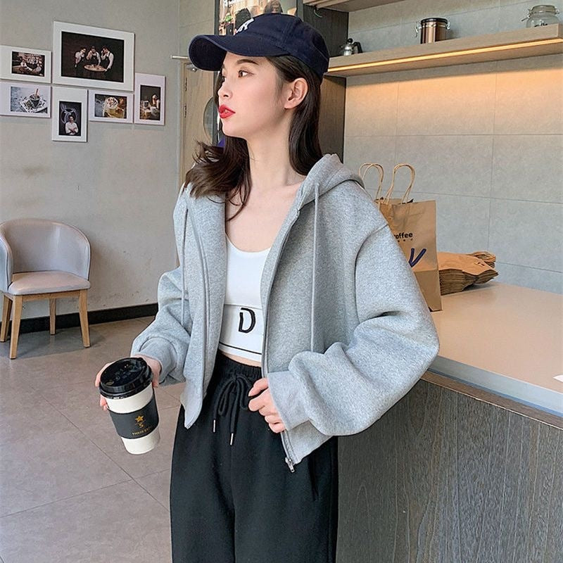 Women's Grey Casual Cropped Hoodie