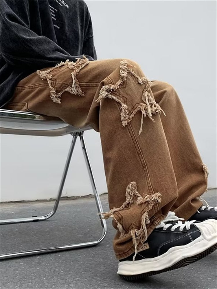 Men's Distressed Star Baggy Pants
