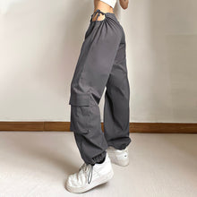 Load image into Gallery viewer, Women&#39;s Grey Cut Out Cargo Pants
