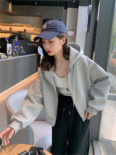 Load image into Gallery viewer, Women&#39;s Grey Casual Cropped Hoodie

